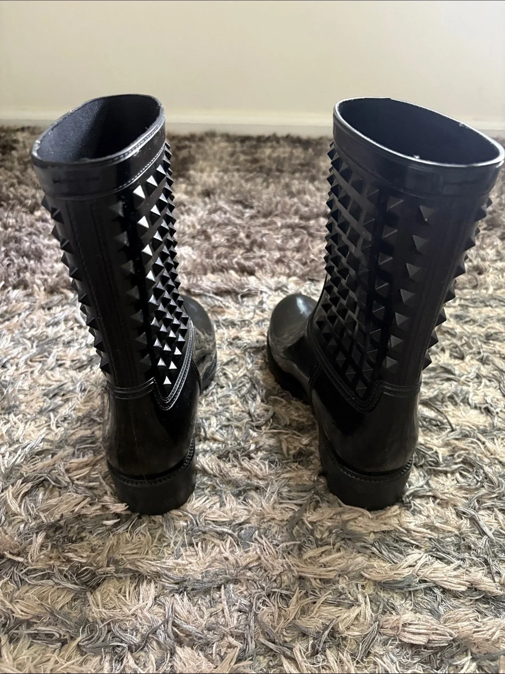 Black Studded Mid-Calf Rain Boots US Women’s 6